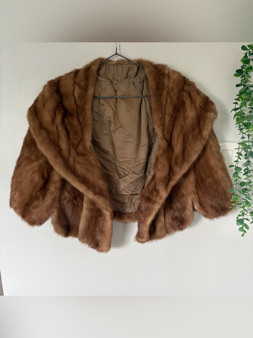 Vintage Real Fur Cape Shrug Stole Brown Crop Jacket